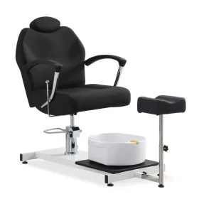 Pedicure Station Chair W/Footrest And Foot Basin, 360 Swivel Reclining Pedicure Chair W/Hydraulic Adjustable Height And Headrest - Black (Option: defaulttitle)